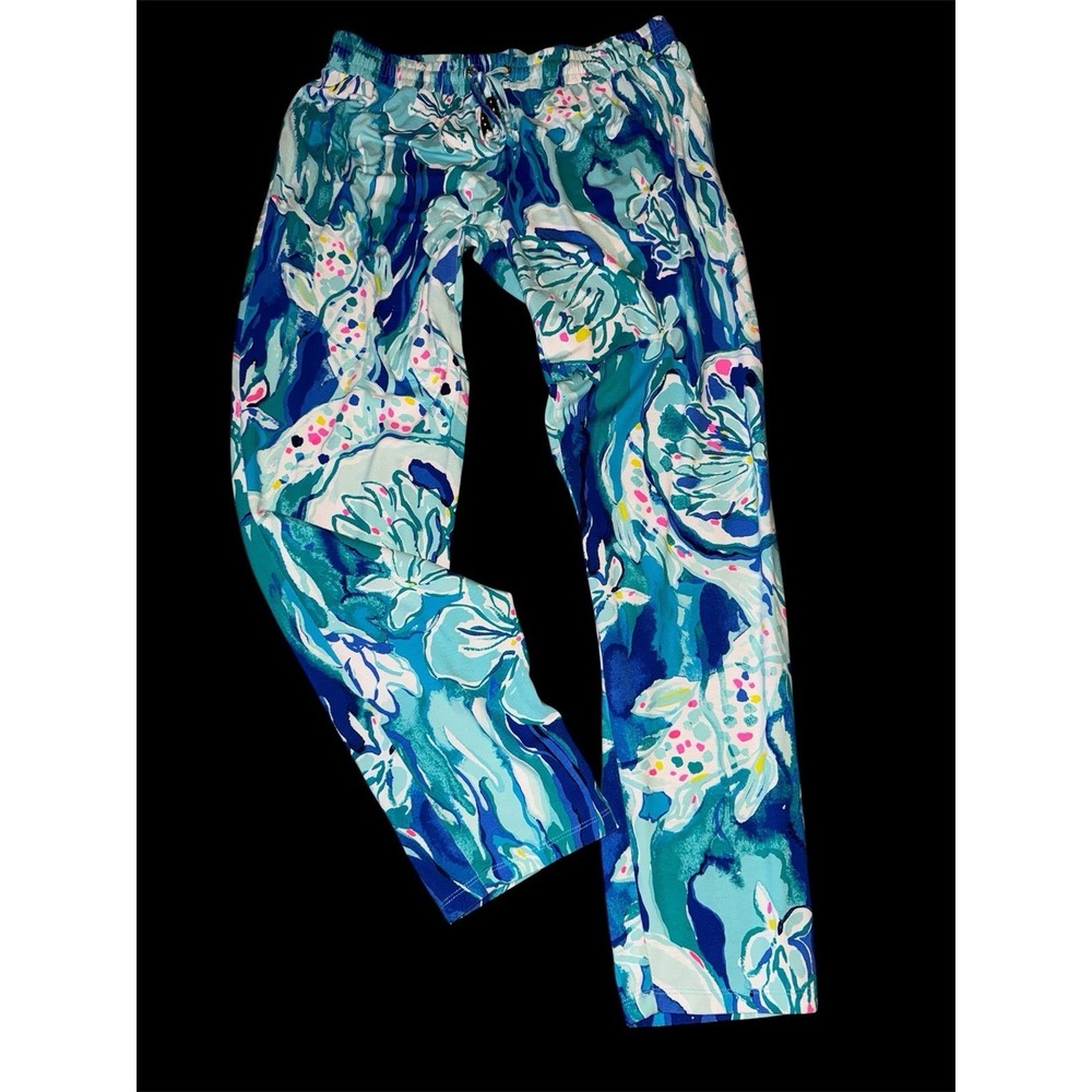Lilly Pulitzer Women Med Lola Pant Brilliant Blue Aquatic Garden Floral Skinny